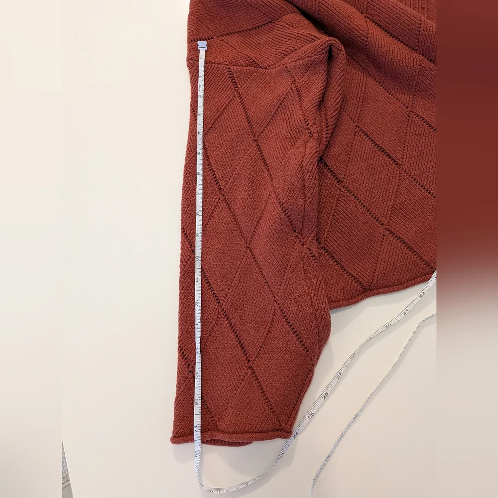 Hem & Thread‎ Rust Brown Diamond Pointelle Knit Sweater Crew Neck Large